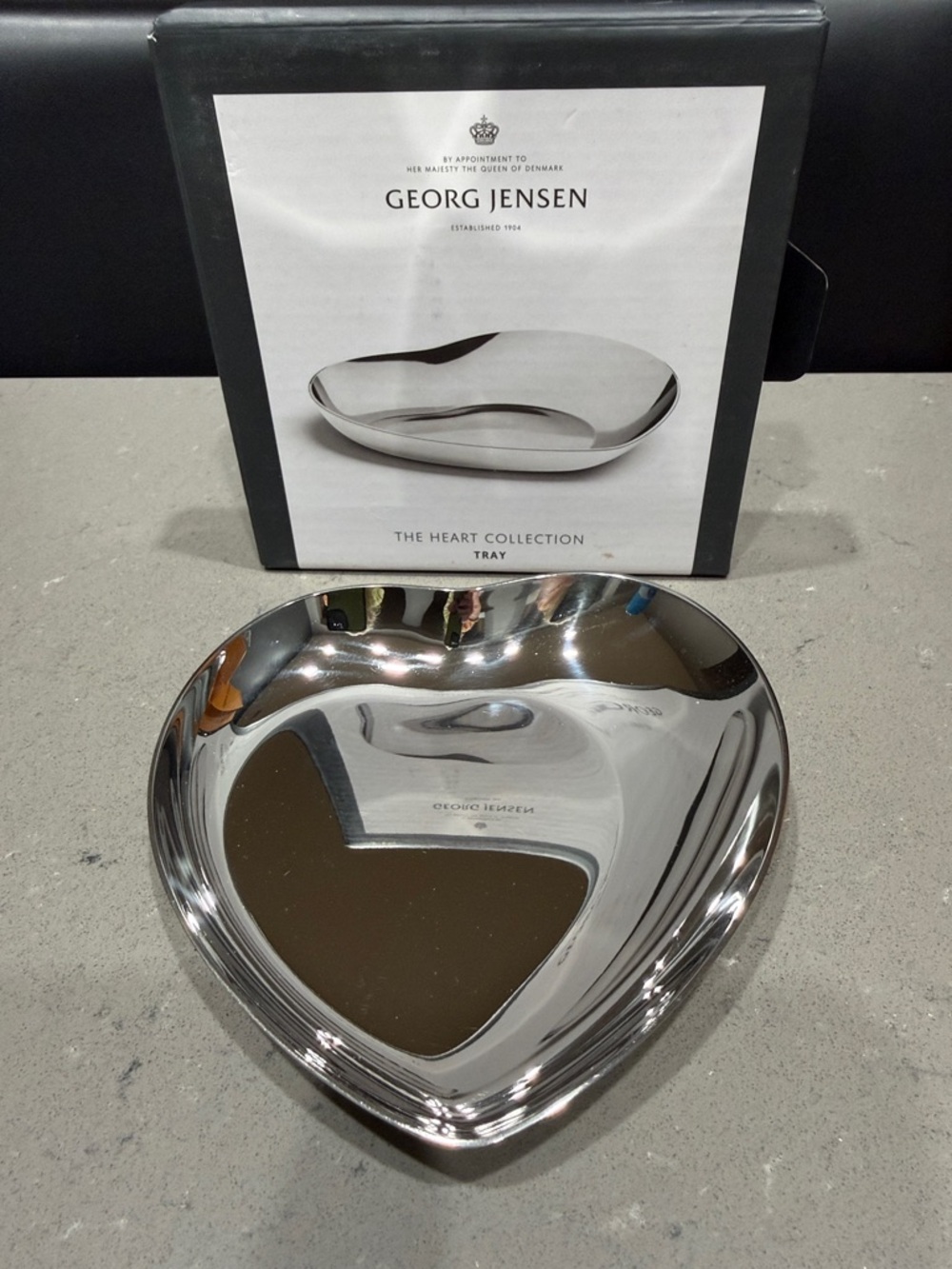 Georg Jensen Heart Collection Stainless Steel Heart Tray - Silver with Box, New